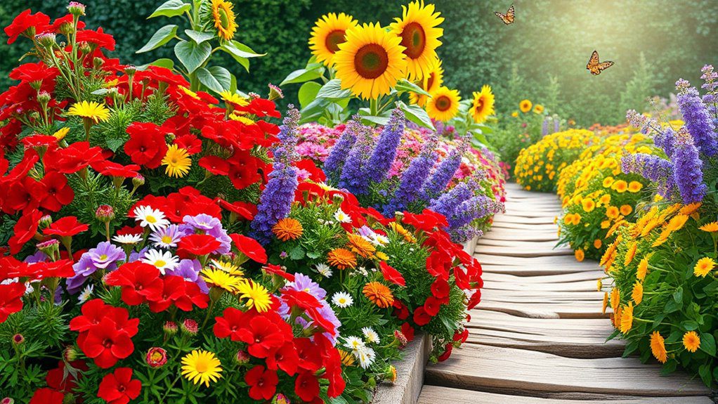 vibrant mixed flower beds