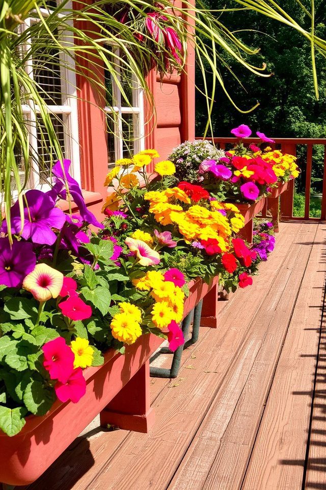 vibrant multi colored flower boxes