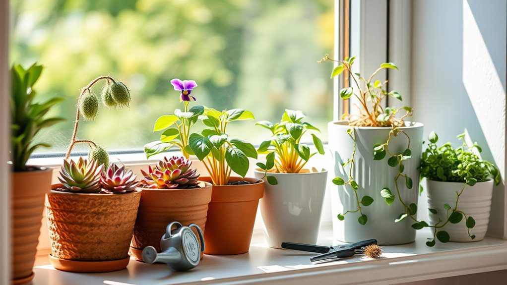 vibrant plants on sills