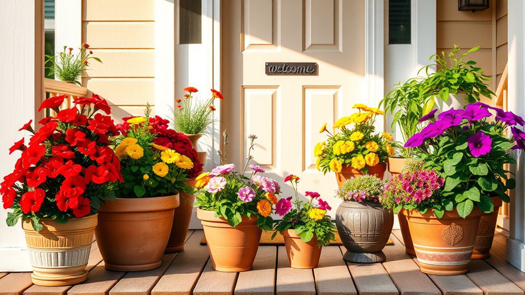 vibrant pots enhance curb appeal