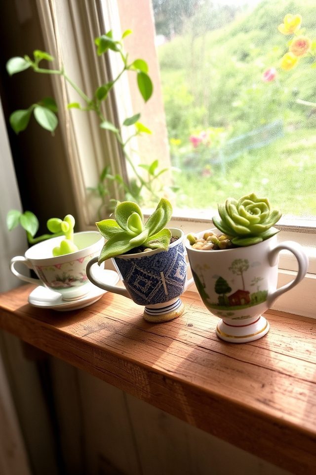 vintage teacups as planters