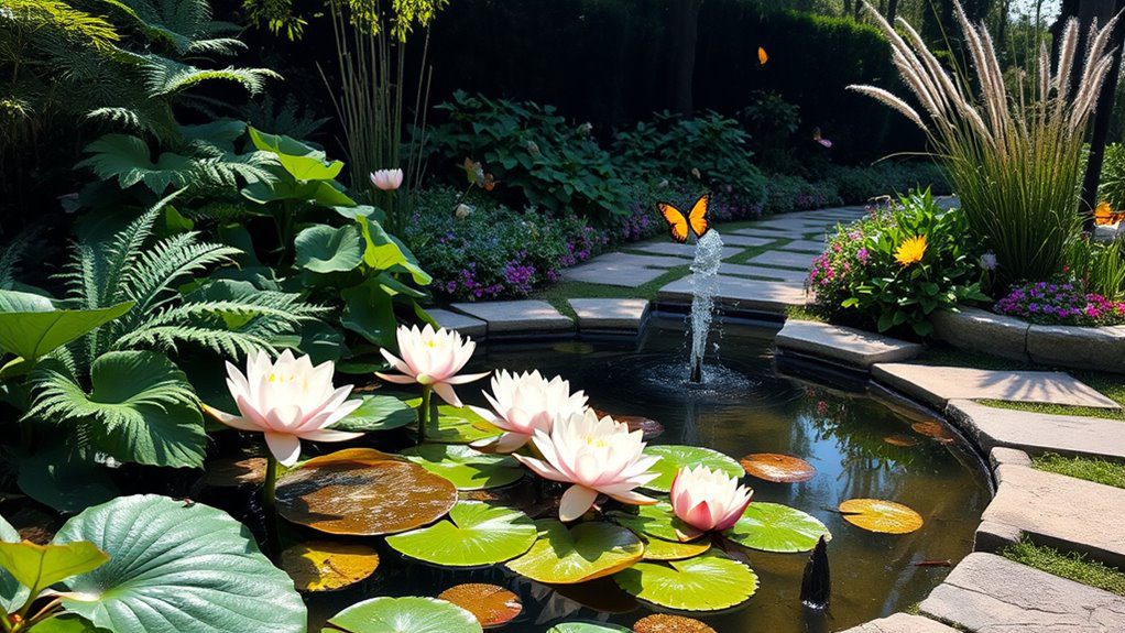 water feature with plants