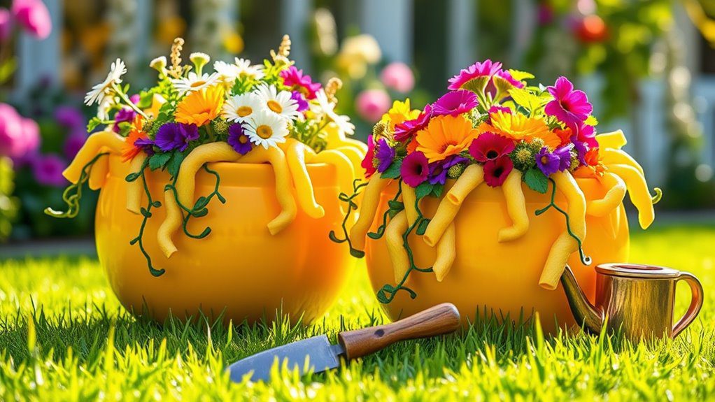 whimsical macaroni themed planters