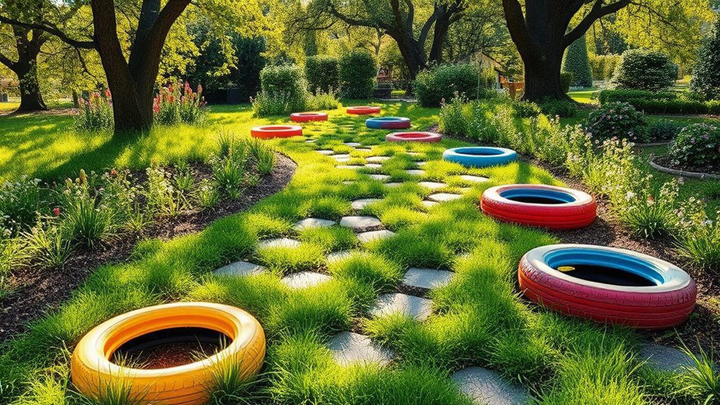 whimsical tire garden pathways