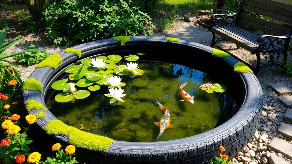 whimsical tire water feature