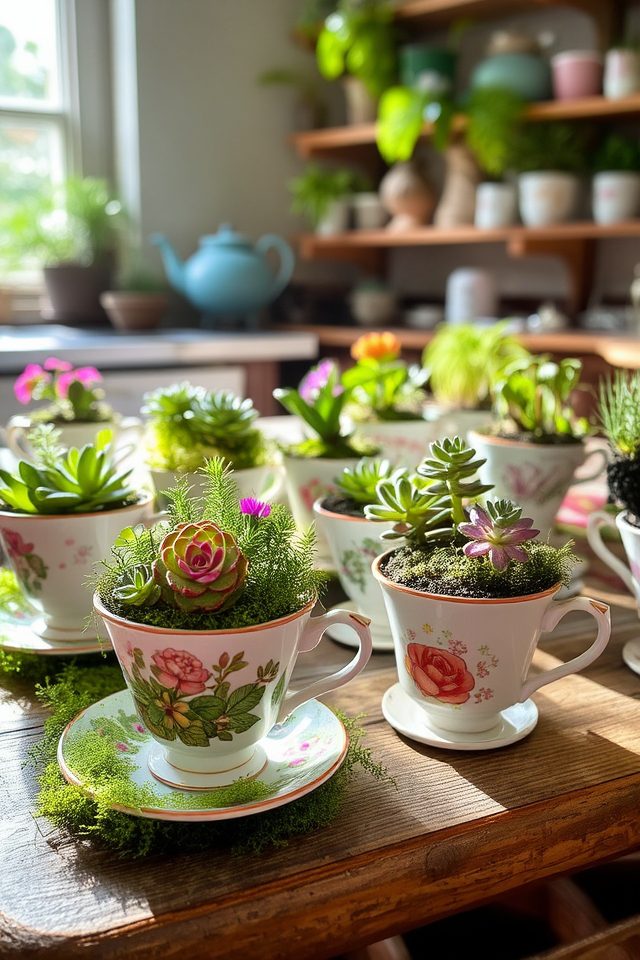 whimsical vintage tea planters