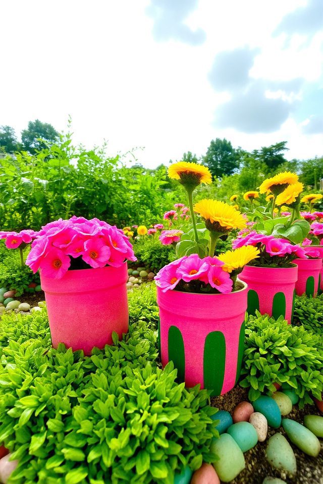 colorful watermelon themed landscaping idea