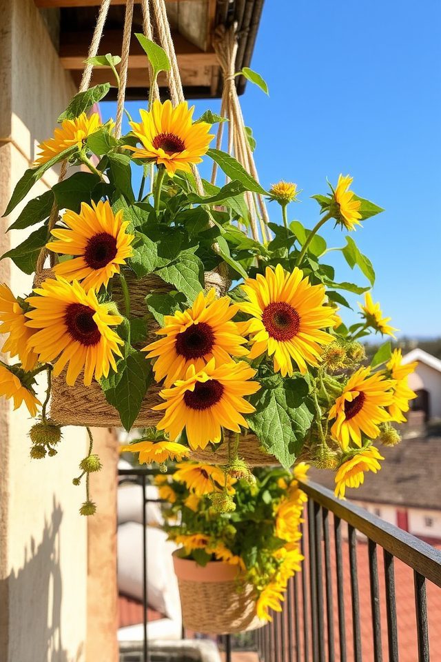 hanging basket sunflowers thrive