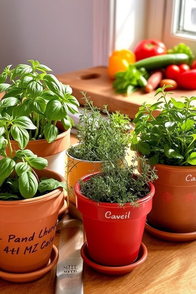 herbs in personalized pots