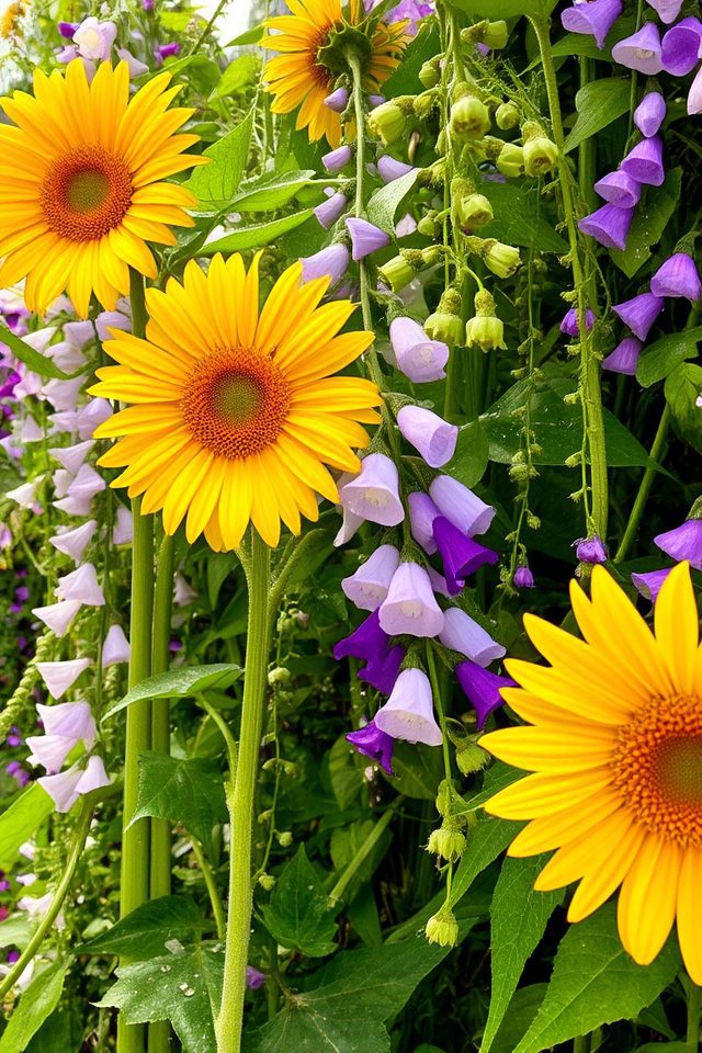 sunflowers with climbing plants