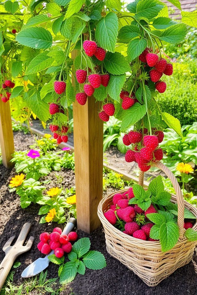 vertical raspberry trellis gardening