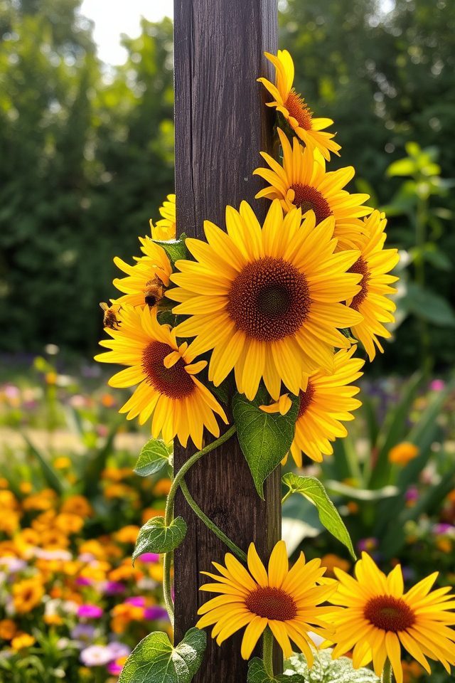 vertical sunflower garden display