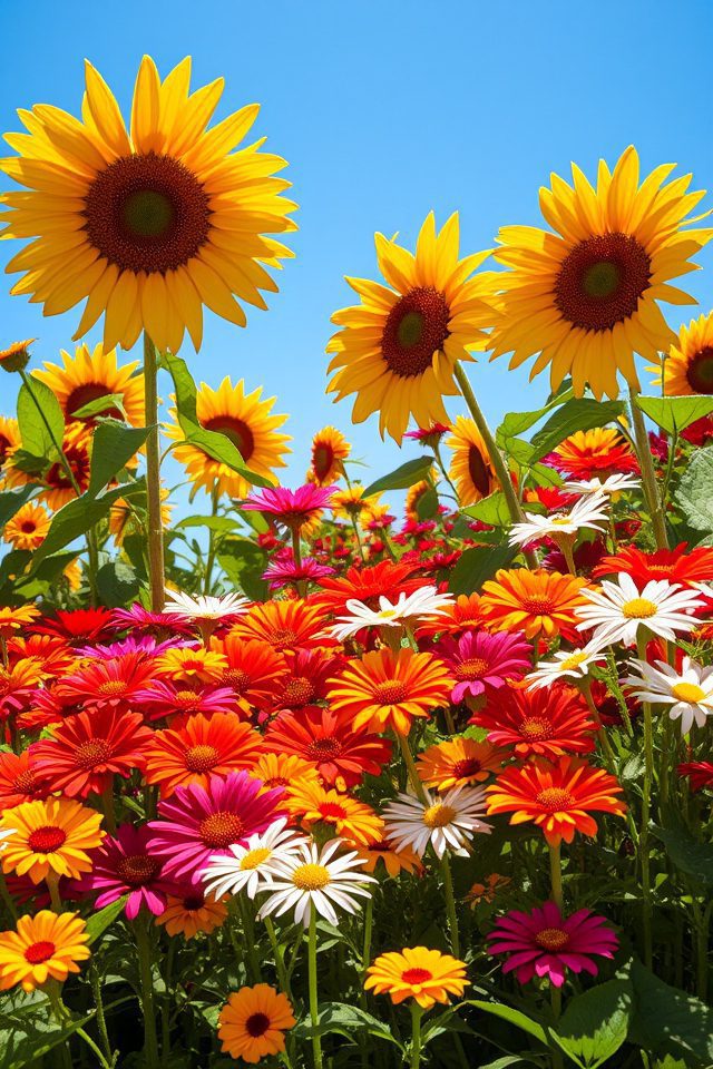 vibrant mixed flower beds