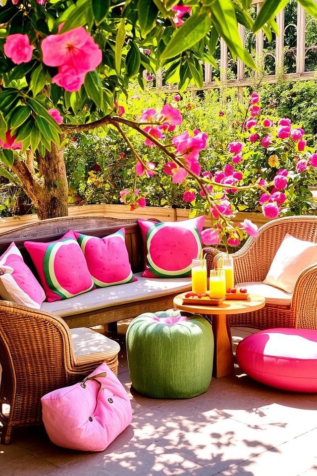 watermelon themed outdoor seating