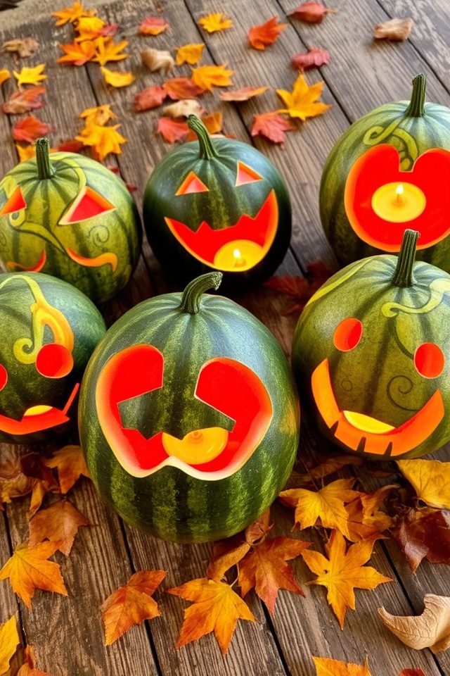 whimsical carved watermelon pumpkins