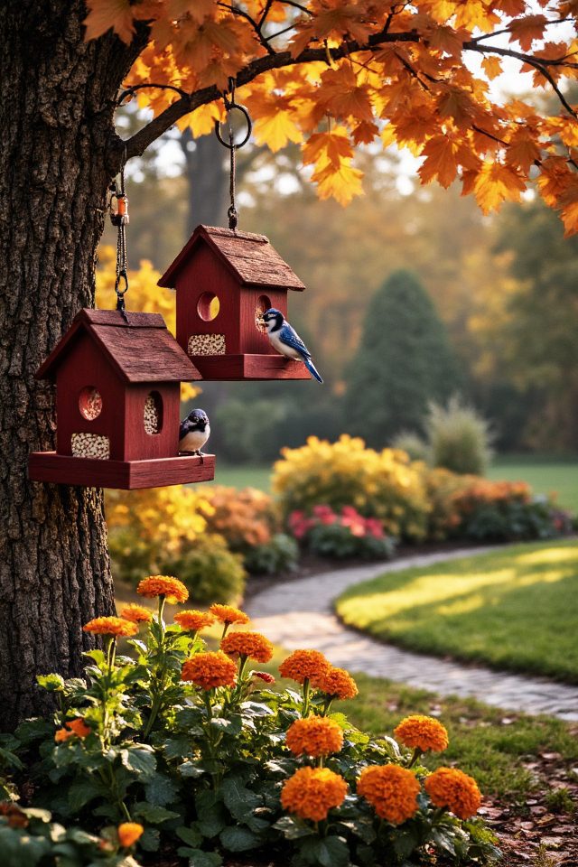 autumn bird feeding stations