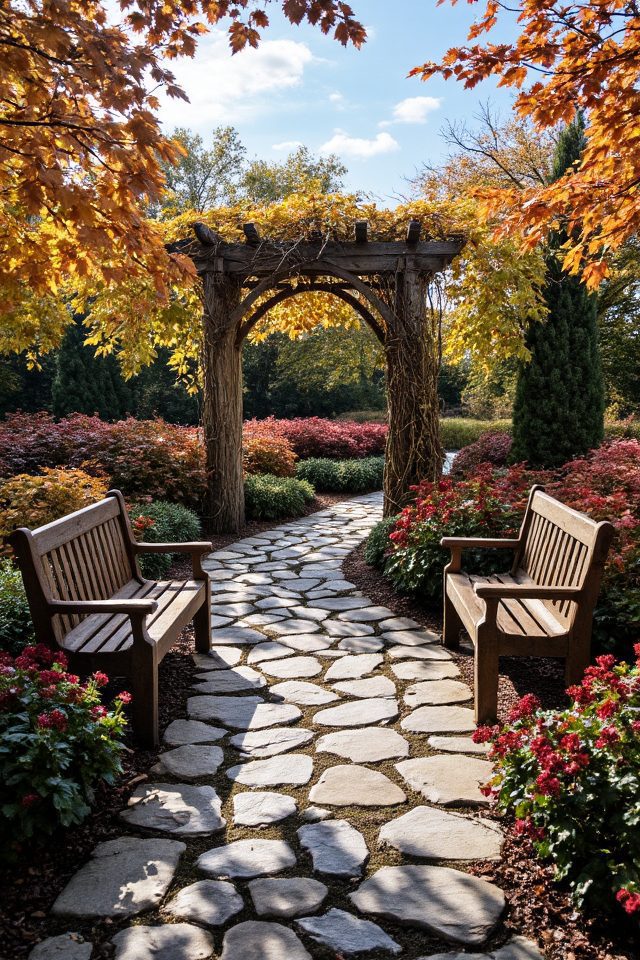 autumn garden stone wood accents