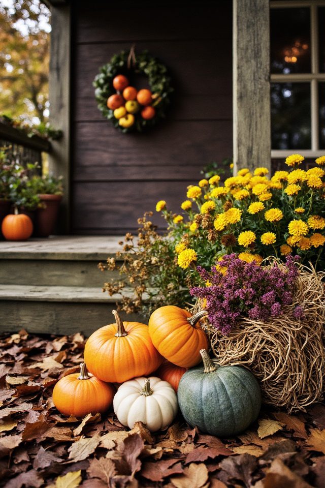 autumnal decorative pumpkin display