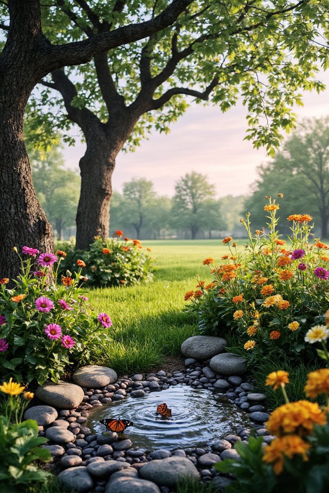 butterfly garden around apple trees