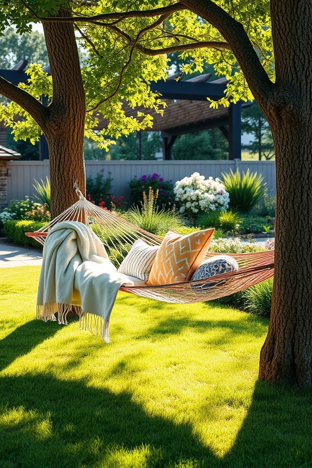 cozy backyard hammock setup