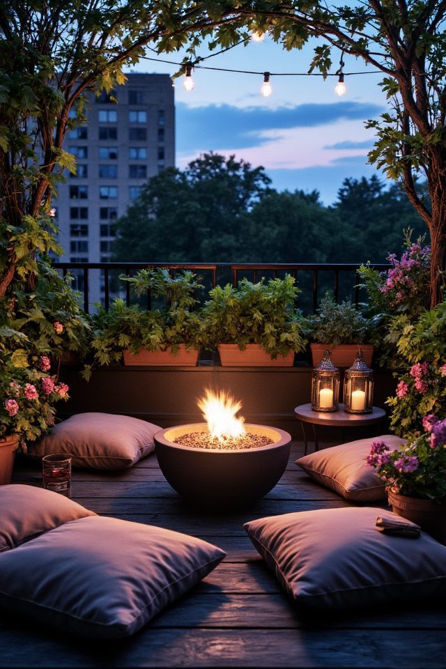 cozy balcony fire pit