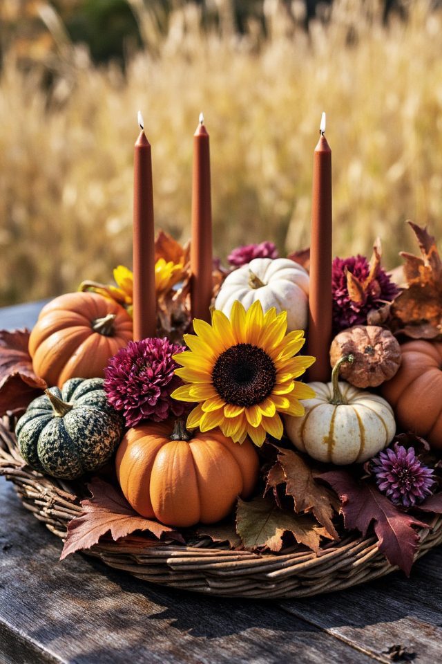 harvest centerpiece with candles