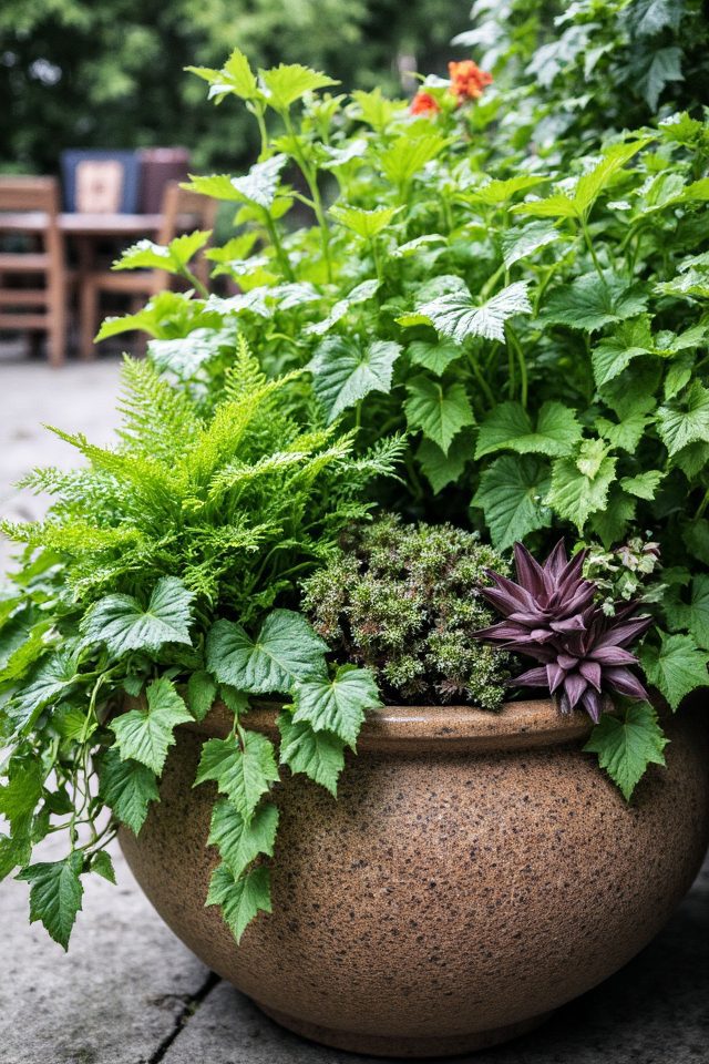 mixed foliage container garden