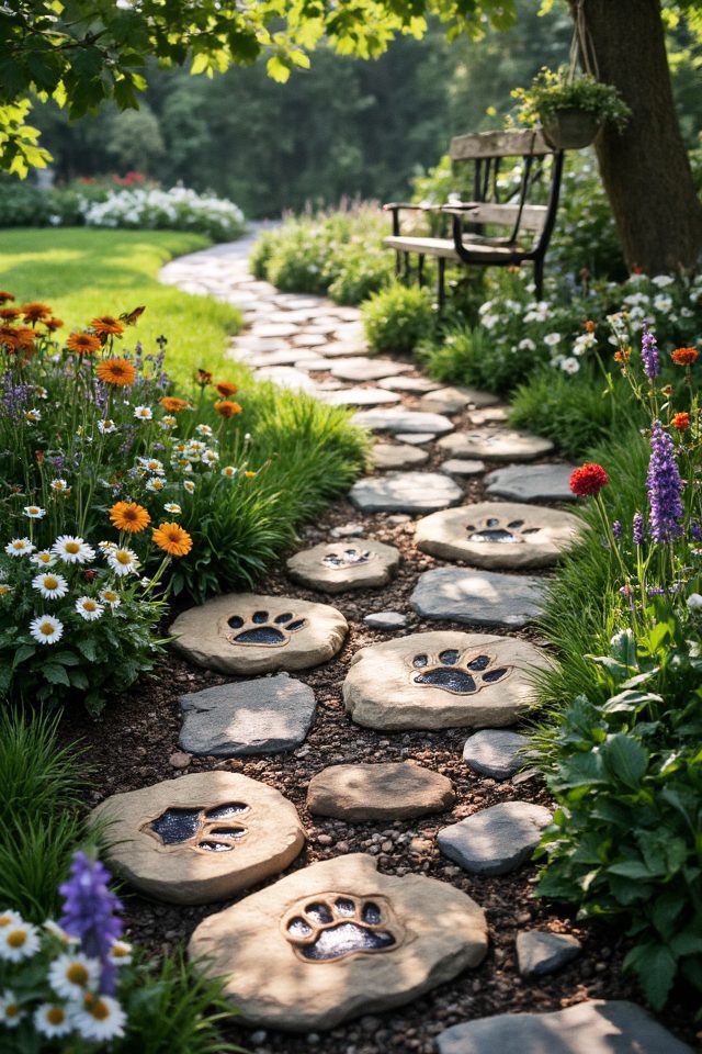 paw print garden pathway