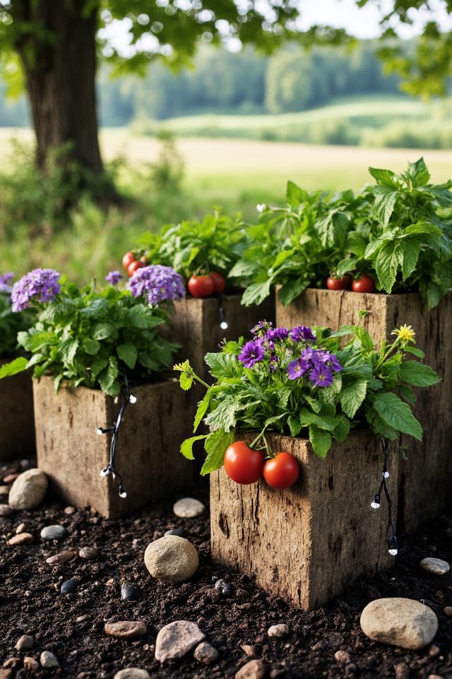 rustic hobbit inspired wooden planters