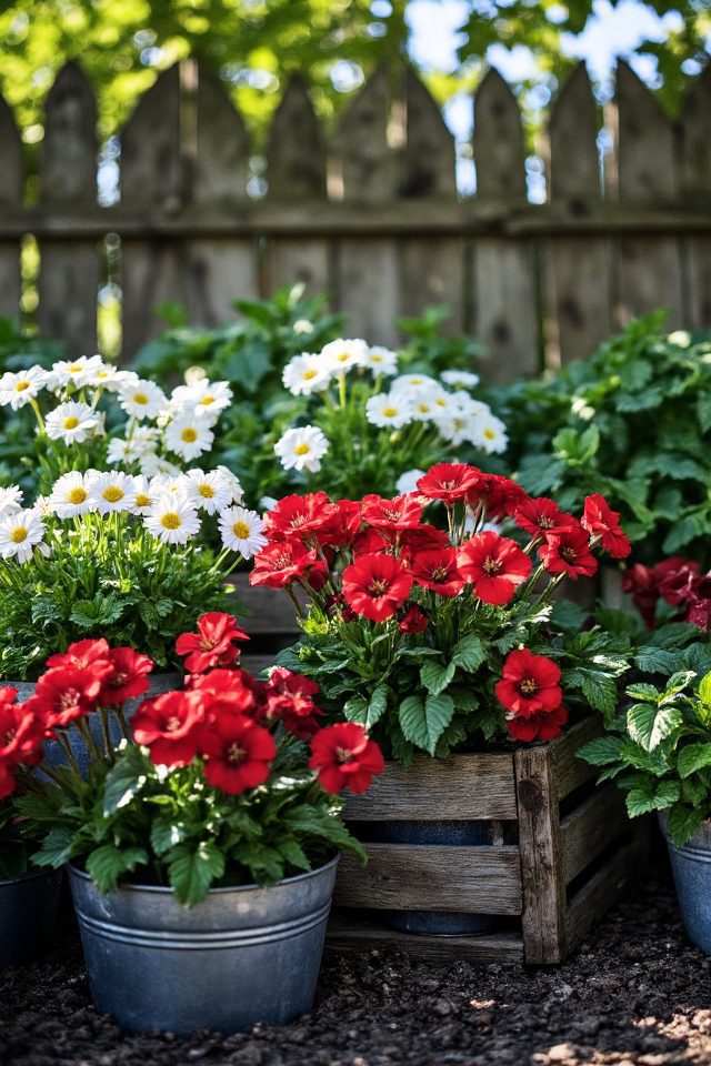 rustic patriotic flower beds
