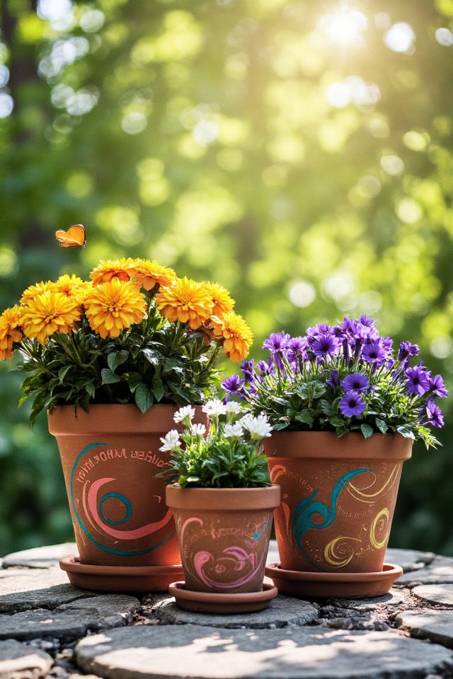 terracotta pots with flowers