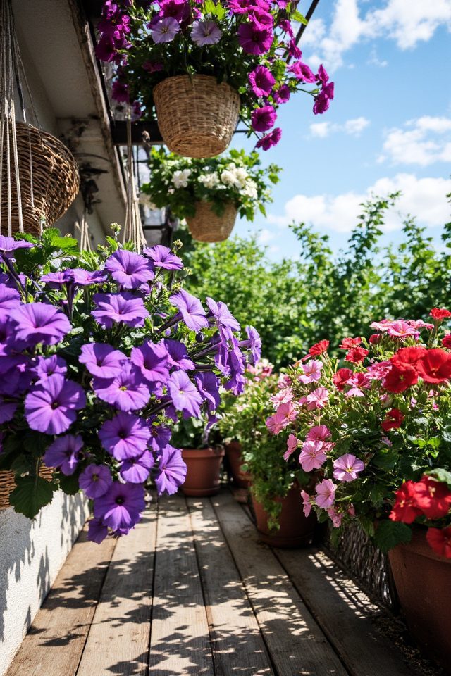 vibrant hanging flower baskets