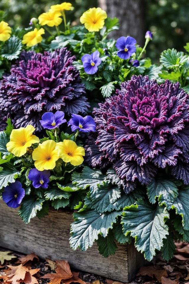 vibrant kale and pansies