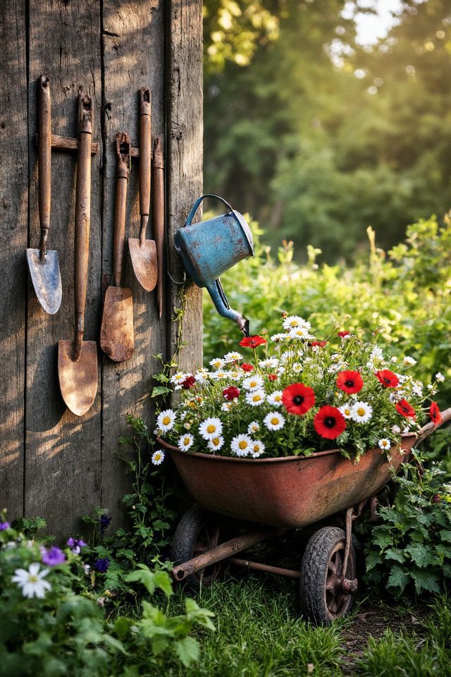 vintage tools garden display