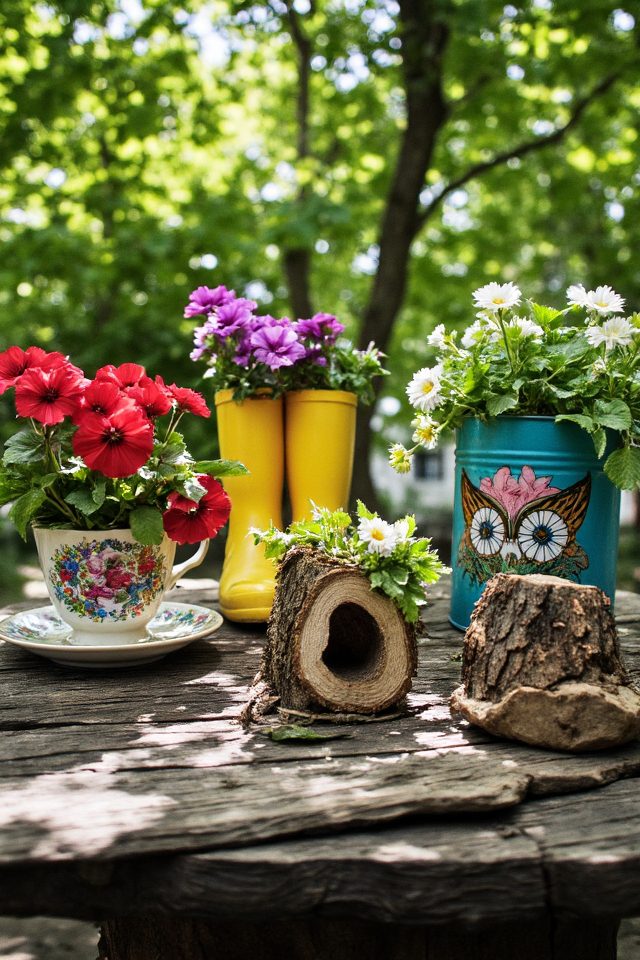whimsical upcycled plant containers