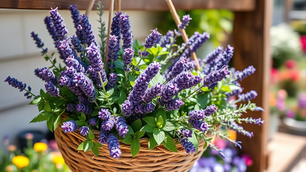 aromatic herbs in baskets