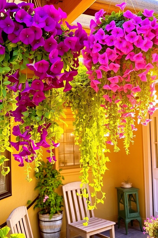 cascading blooms in baskets