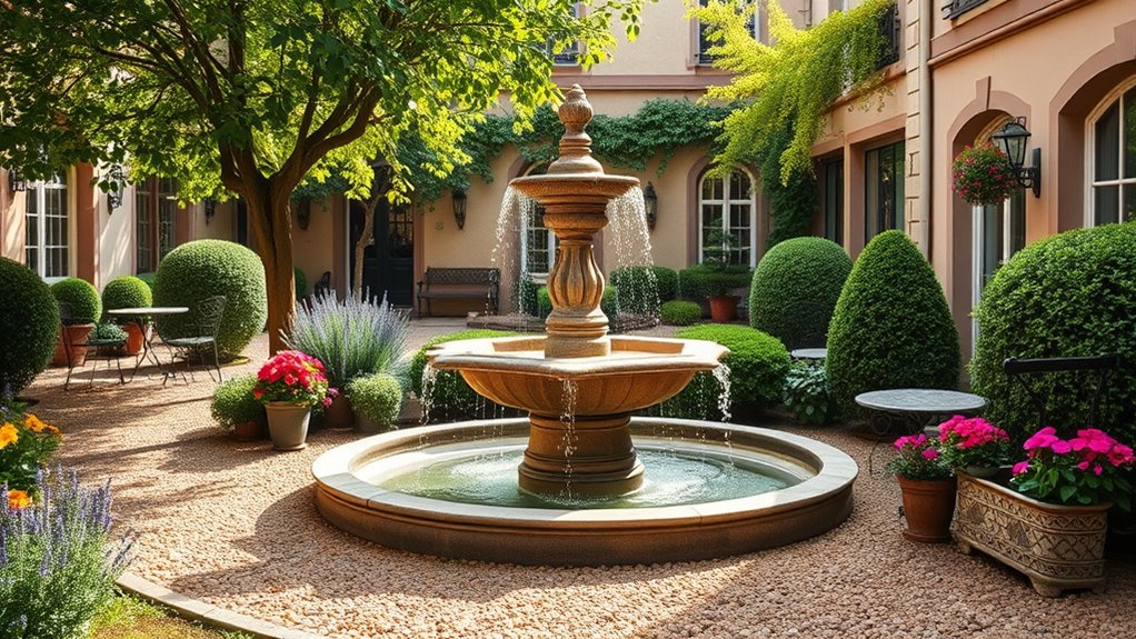 charming fountain enhances ambiance