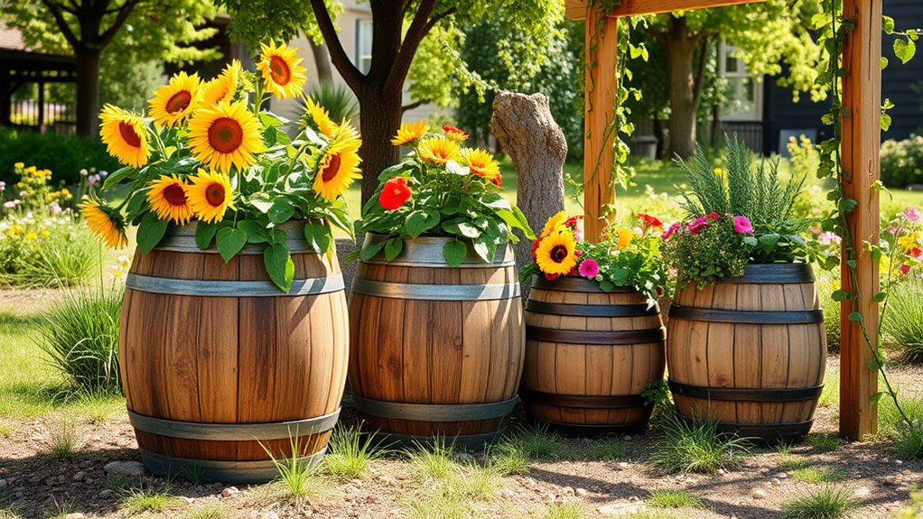 charming rustic barrel planters