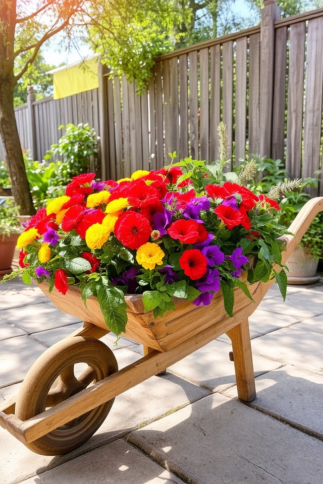 charming rustic wheelbarrow display