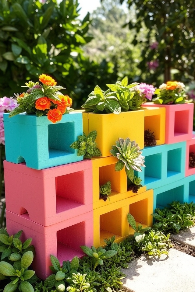 colorful cinder block planters