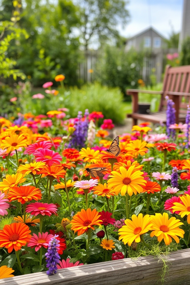 colorful diverse flower garden