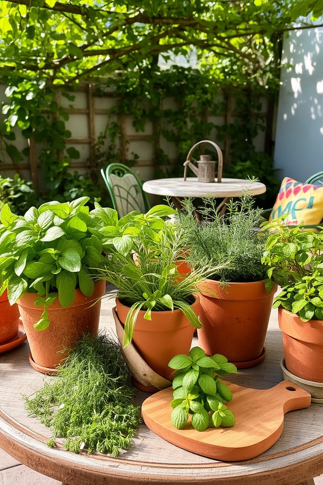 colorful potted herb garden