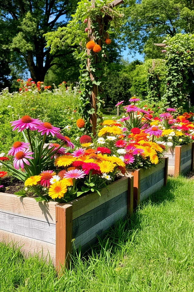 colorful raised flower beds