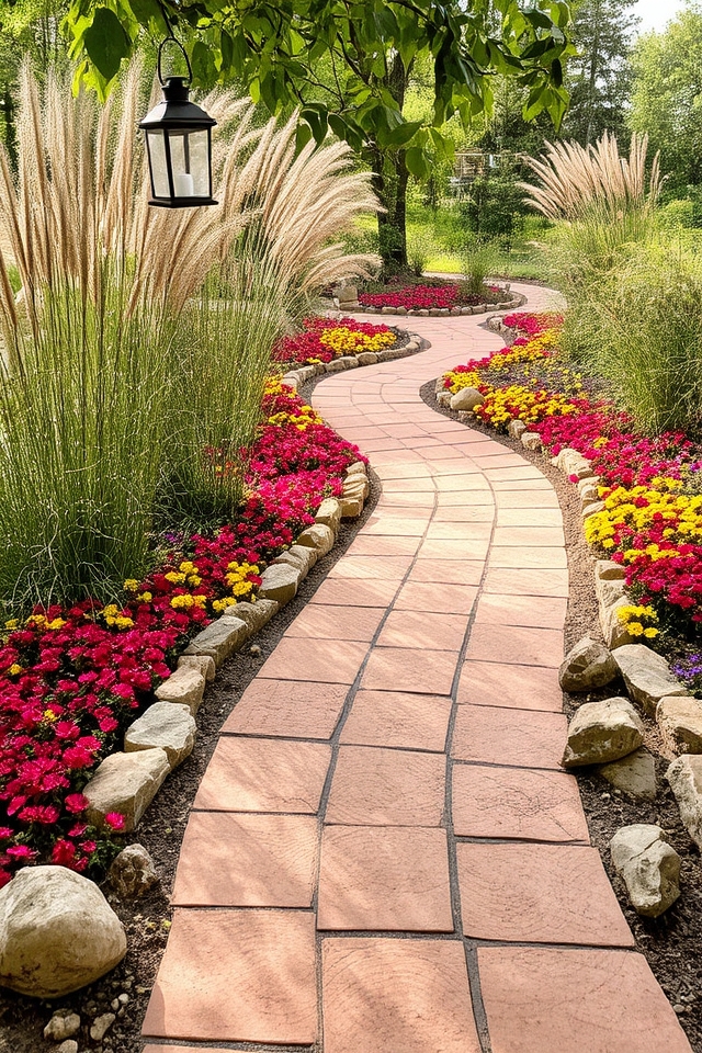 contrasting stone flower pathways