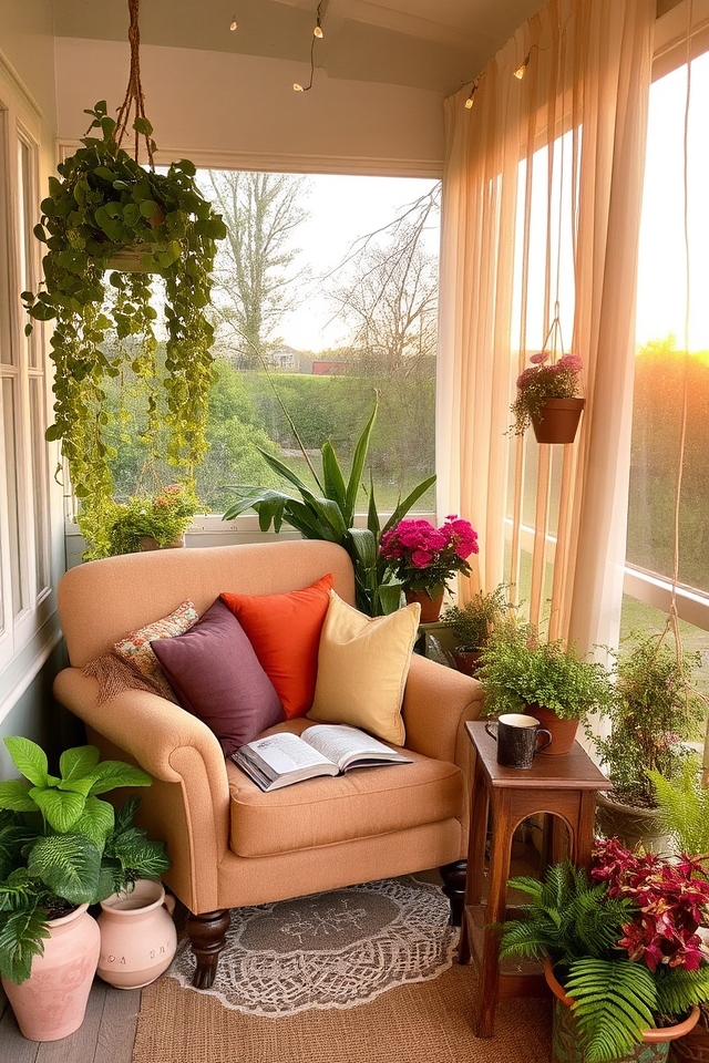 cozy green reading nook