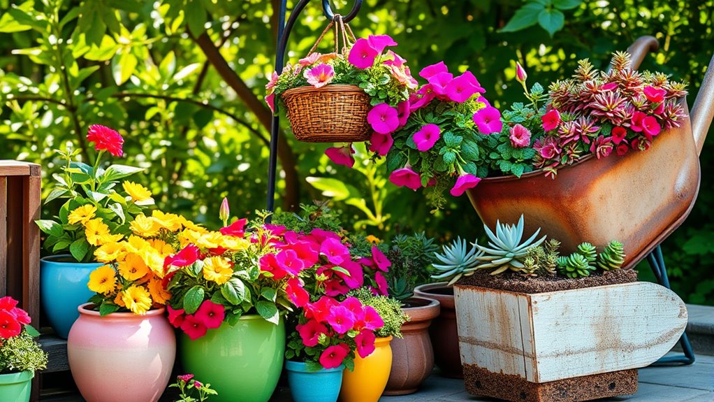 creative colorful outdoor planters