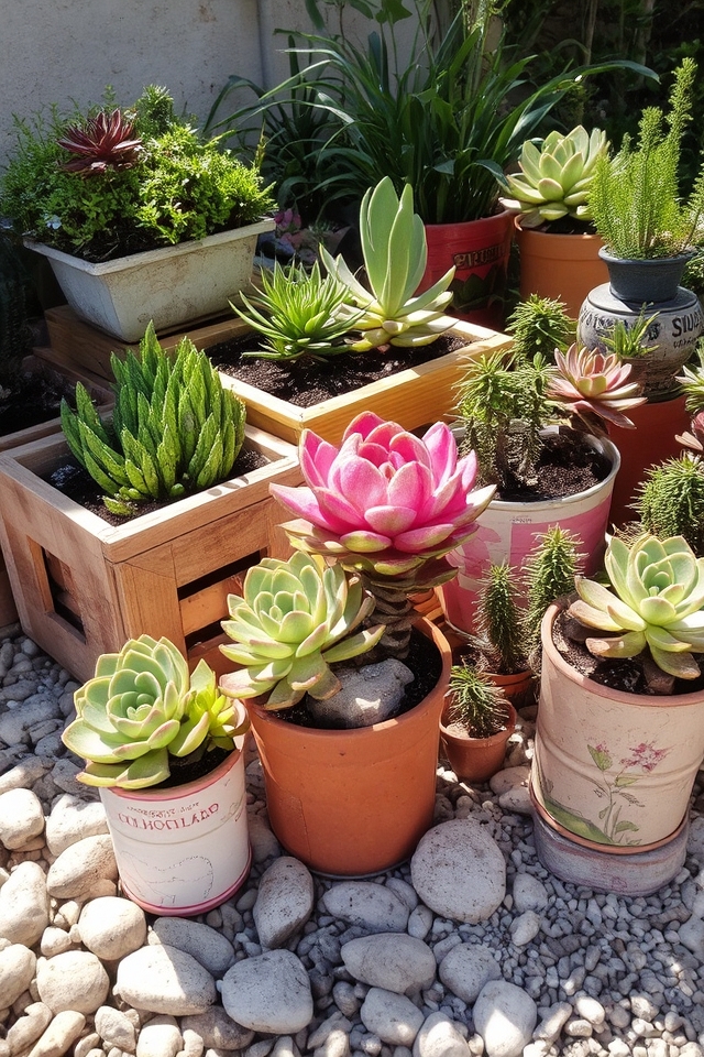 eclectic succulent garden displays