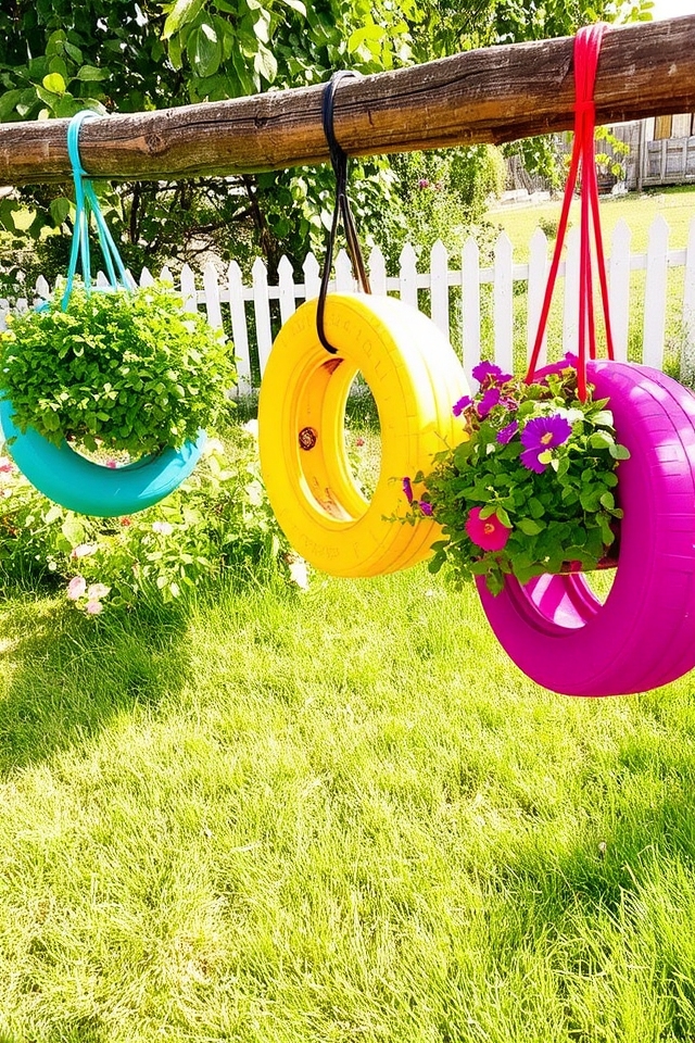 eco friendly hanging tire planters