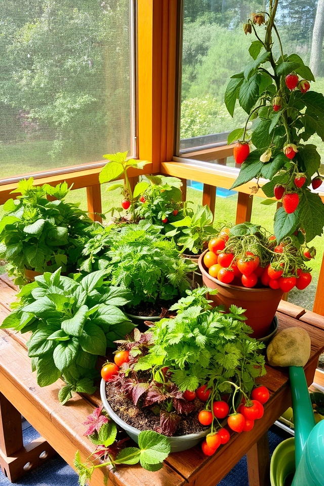edible garden on porch